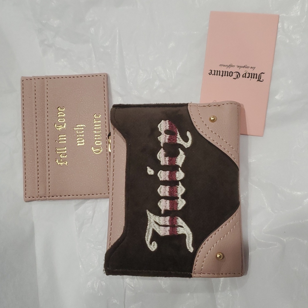 Juicy Couture retro‎ vibe with pullout card case chocolate velvet bifold wallet